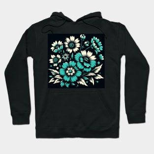 Turquoise Floral Illustration Hoodie